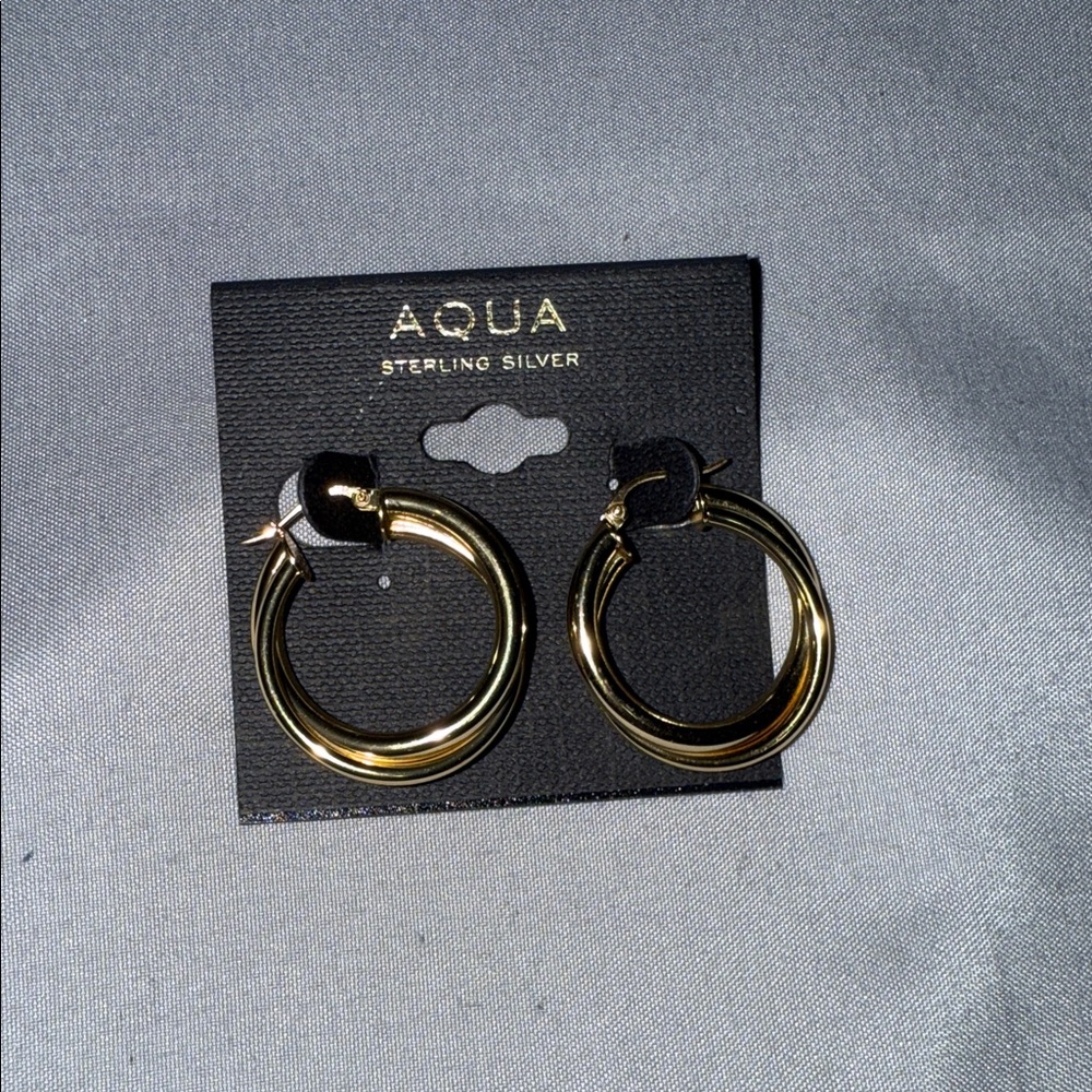 Aqua Sterling Silver Gold Hoop Earrings